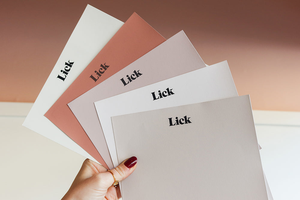 Pink and neutral Lick Peel & Stick samples