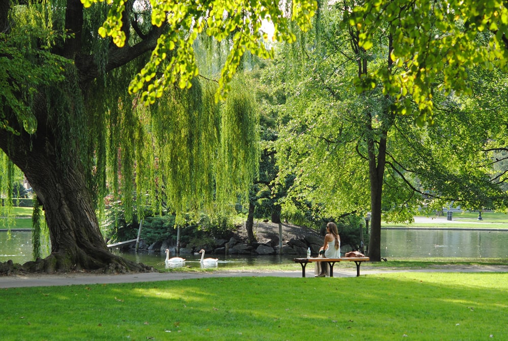 Woman sitting on a bench in a park