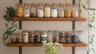 Open shelving with glass containers