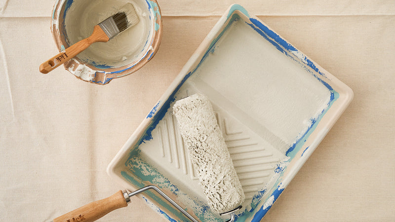 Lick pulp tray and kettle with paint in