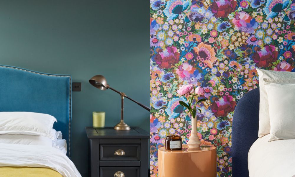 Two bedrooms decorated in Lick wallpaper and paint