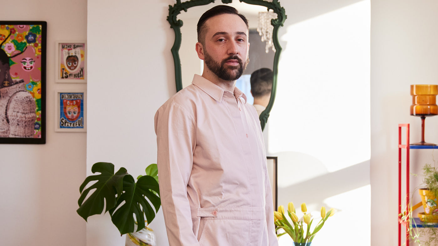 Illustrator Sonny Flynn wearing Lick Pink 04 Jumpsuit